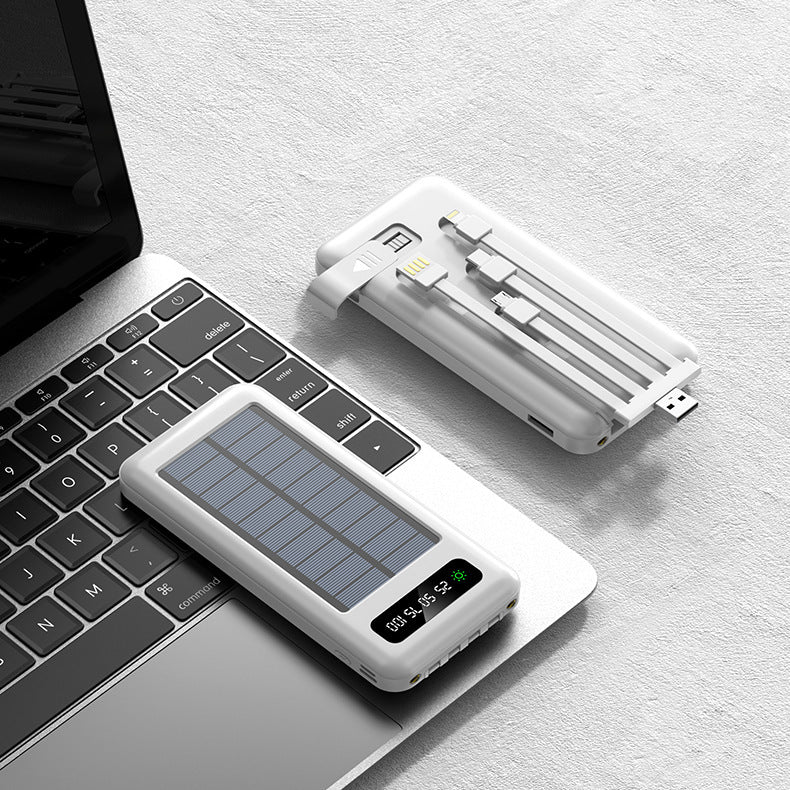 Bærbar sol-powerbank med integrert multifunksjonsladekabel og digital skjerm Skanto