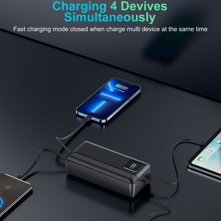 Powerbank med integrerte ladekabler og digital skjerm Skanto