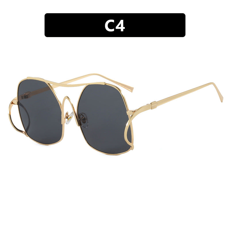 Women's geometric sunglasses with narrow metal frame and brown lenses Skanto
