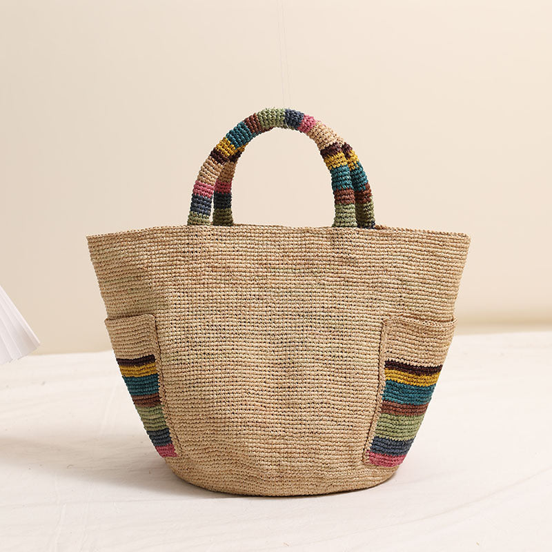 Handmade basket bag with colorful stripe accents Skanto