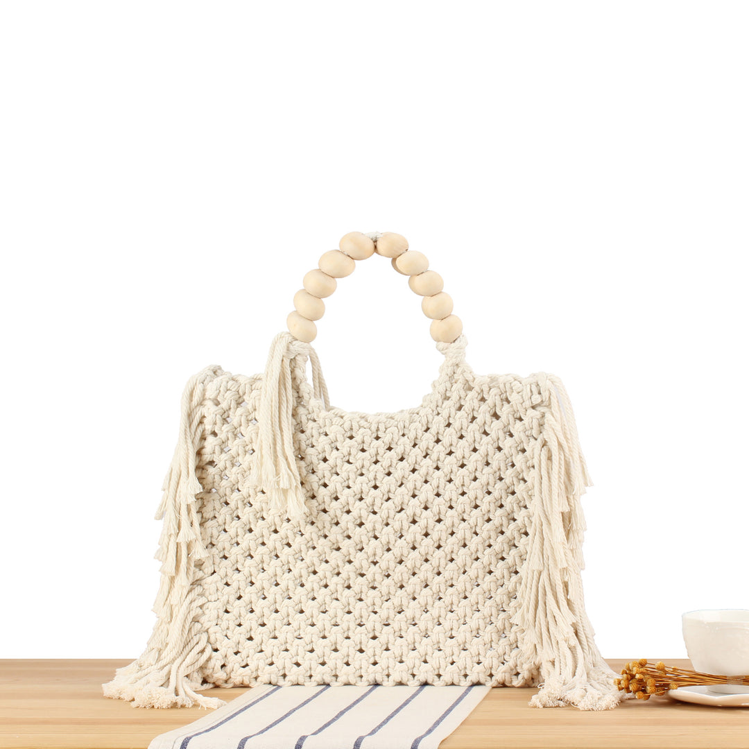 Hand-knotted Tote Bag with Decorative Fringes Skanto