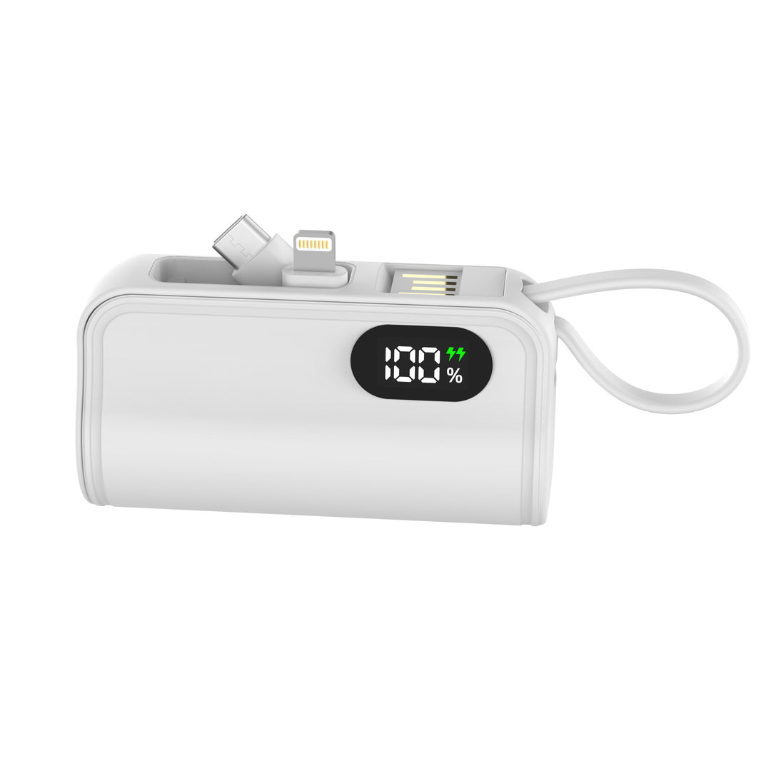 Bærbar Powerbank med integrert ladekabel og digital kapasitetsindikator Skanto