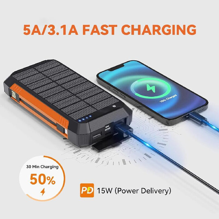 Robust Solcelle-Powerbank med Multifunksjonell Ladeport Skanto