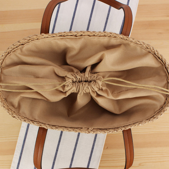 Natural Woven Handbag with Leather Handles Skanto