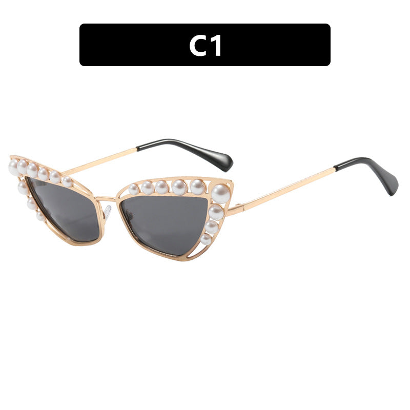 Women's Cat-Eye Sunglasses with Exclusive Pearl Embellished Frame Skanto