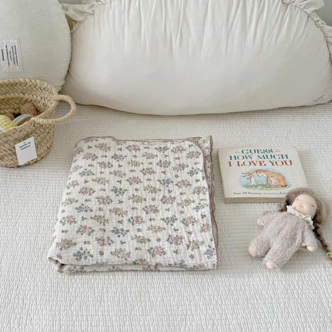 Unisex Cozy Muslin Teppet med Delikat Blomster Mønster Skanto