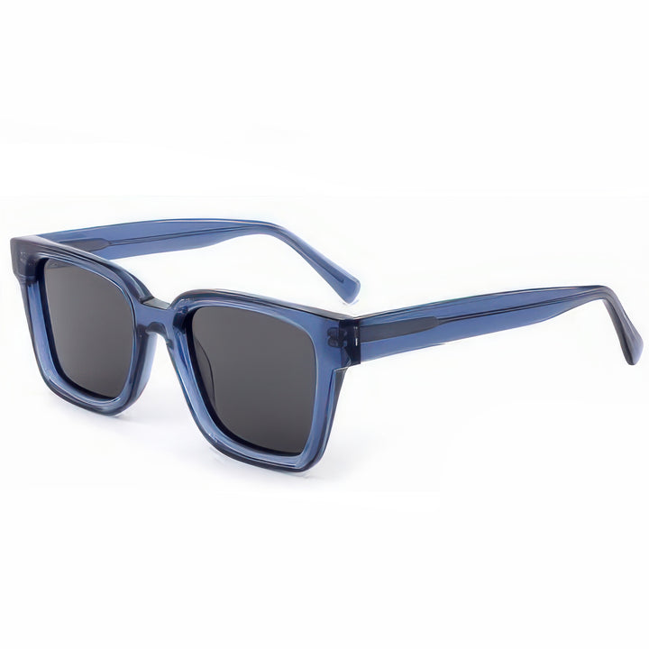 Dame moteriktig kvadratisk solbrille med transparent plastikkinn og polariserte linser Skanto