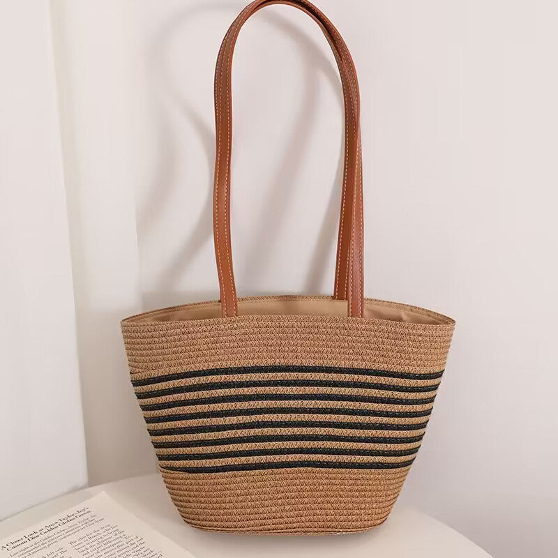 Elegant Raffia Tote Bag with Leather Handles Skanto
