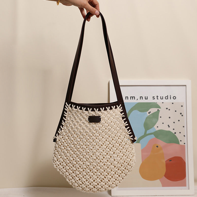 Hand-knotted tote bag with sturdy leather handles Skanto