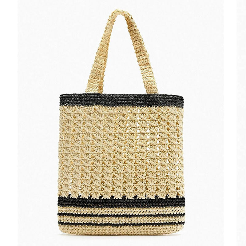 Handmade basket bag with modern stripe pattern Skanto