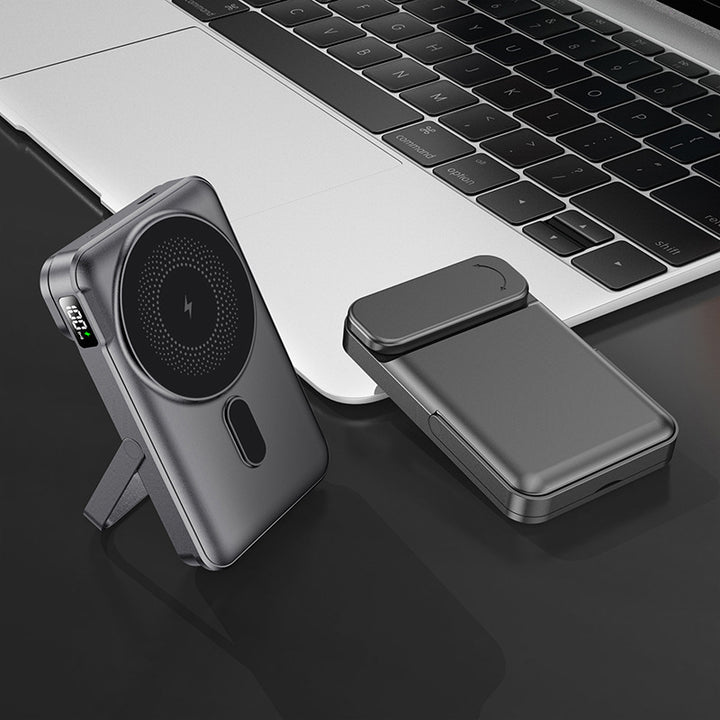 Bærbar powerbank med integrert stativfunksjon og digital ladestatusvisning Skanto