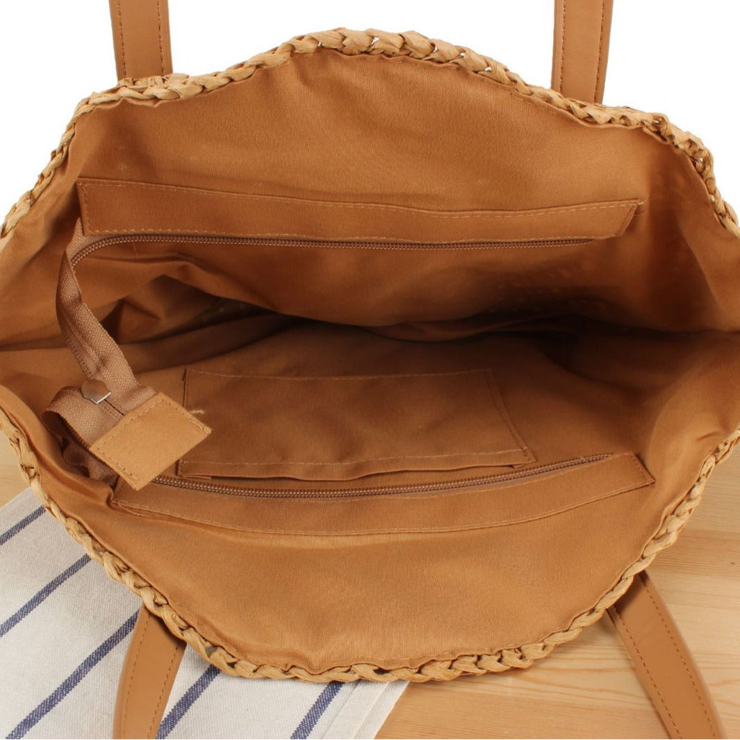 Round straw bag with leather handle Skanto