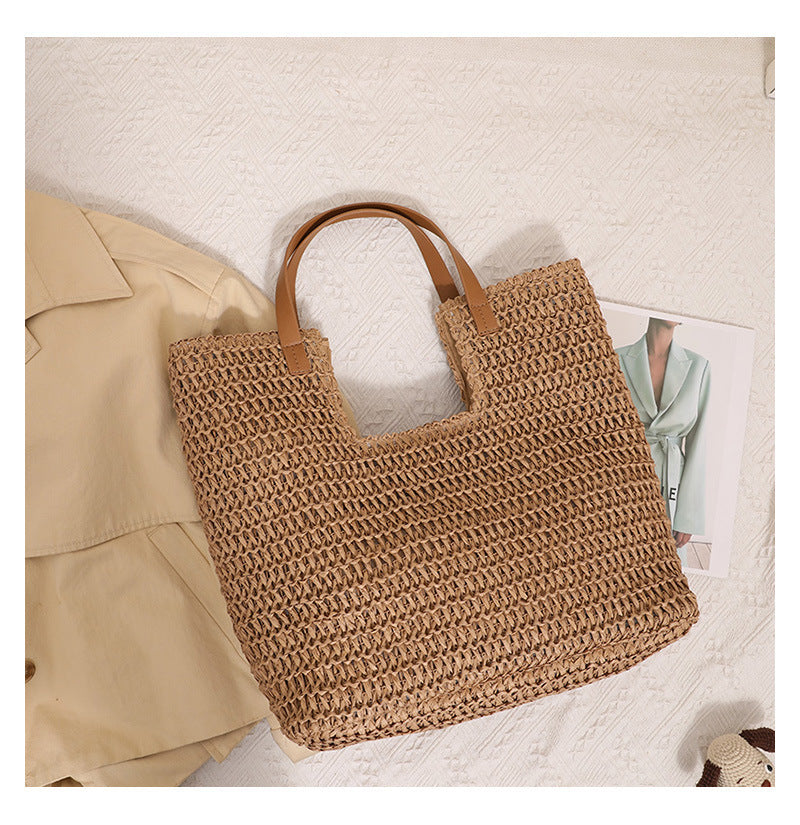 Elegant Braided Tote Bag with Sturdy Leather Handles Skanto
