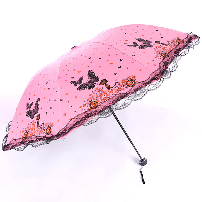 Damen Sonnenschutzschirm mit romantischem Schmetterlingsdesign Skanto