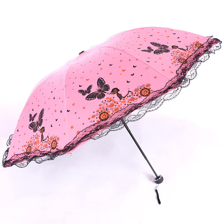 Damen Sonnenschutzschirm mit romantischem Schmetterlingsdesign Skanto