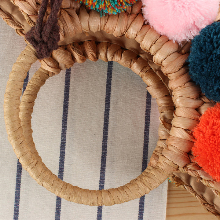 Beach Bag with Colorful Pom-Poms Skanto