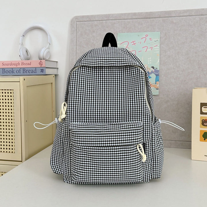 Gingham Print Karakter-utsmykket Skole Ryggsekk