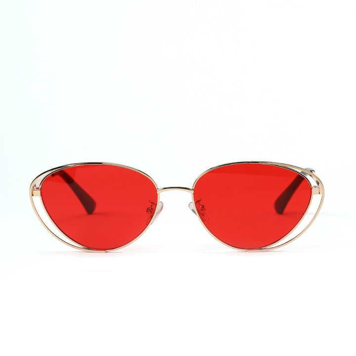 Dame geometrisk solbrille med rødt glass og elegant metallramme Skanto