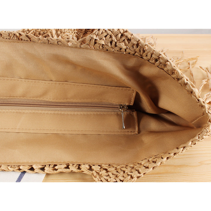 Designer Straw Bag with Fringe Detail Skanto