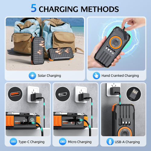 Bærbar solcelle powerbank med multifunksjonelt ladekabel Skanto