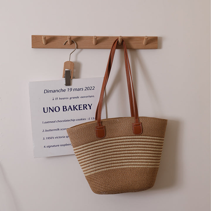 Elegant Raffia Tote Bag with Leather Handles Skanto