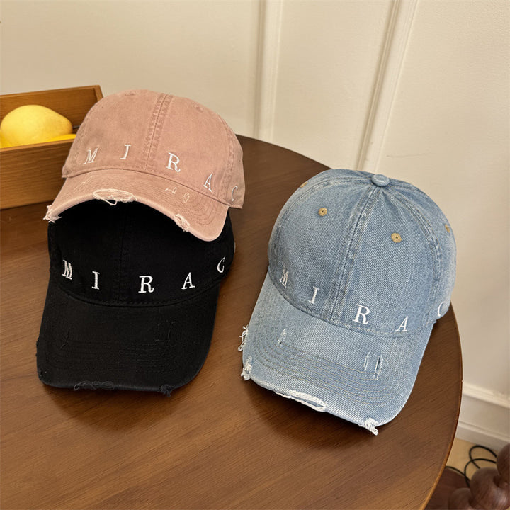 Kvinnes Slitt Denim Baseball Caps Skanto