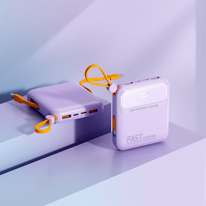 Bærbar powerbank med integrert ladekabel og digitalt display Skanto