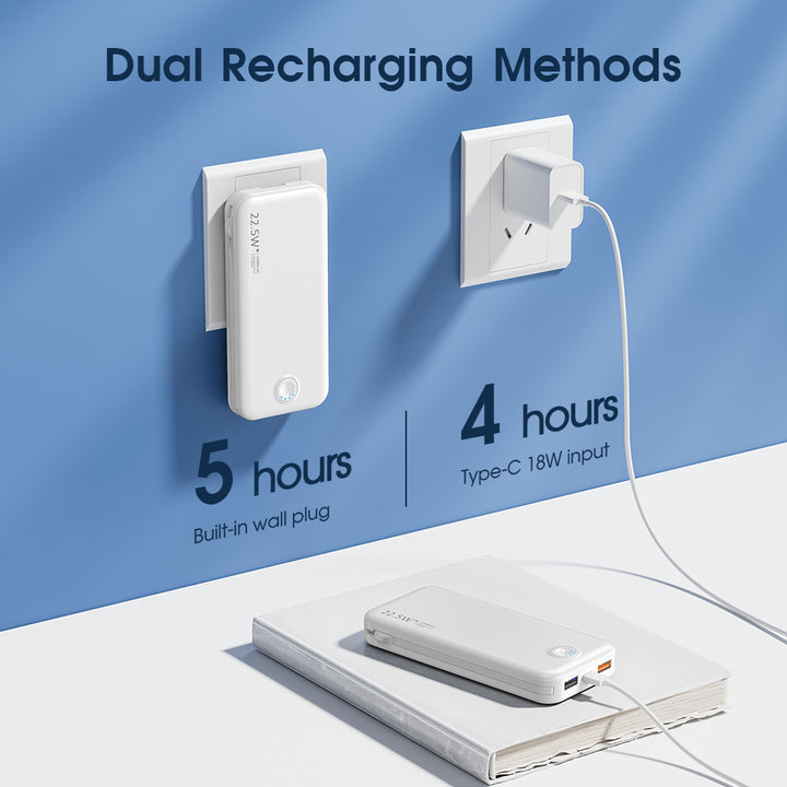 Powerbank med integrert veggkontakt og dual ladingsfunksjon Skanto