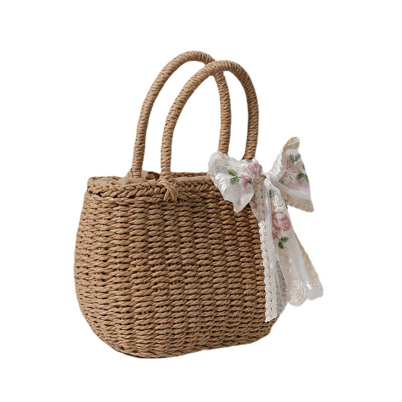 Elegant Straw Bag with Flower Bow Detail Skanto