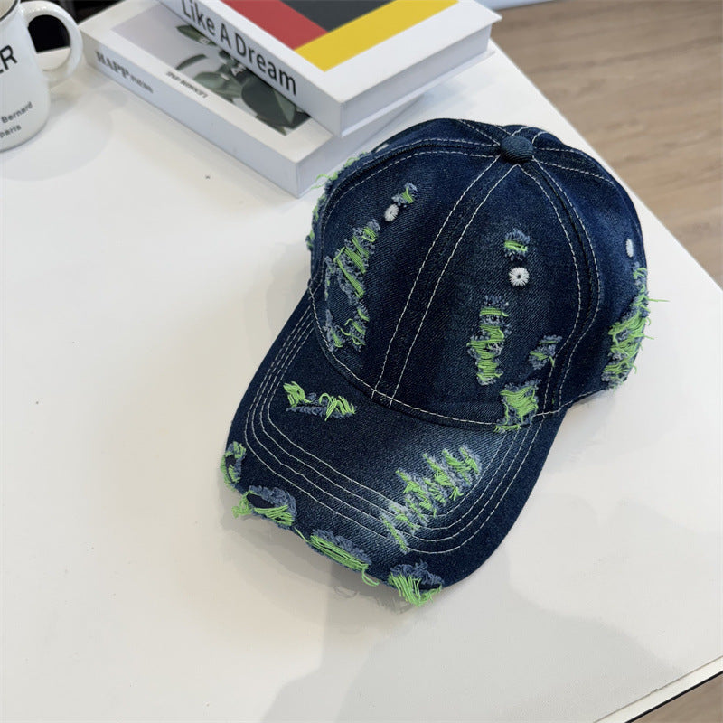 Kvinnes Slitt Denim Baseball Caps Skanto