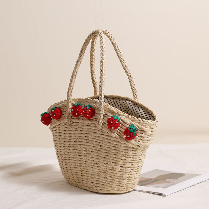 Handmade basket bag with playful strawberry motif Skanto