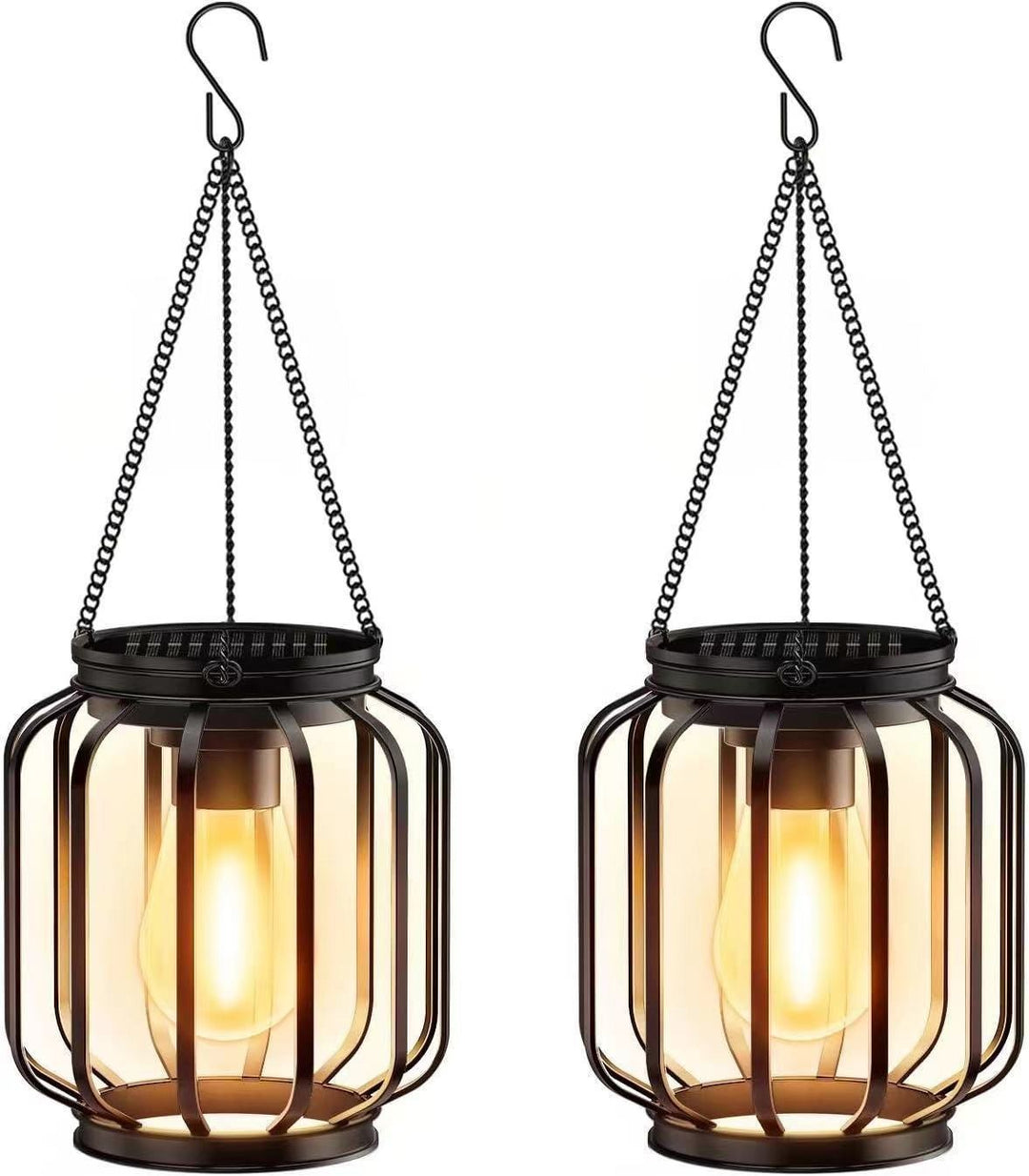Solcelle Hengende Utelamper Med Vintage-stil LED Trådpære Og Metallbur Vanntett Oppheng Skanto