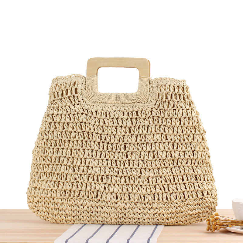 Handmade basket bag with modern wooden handle Skanto