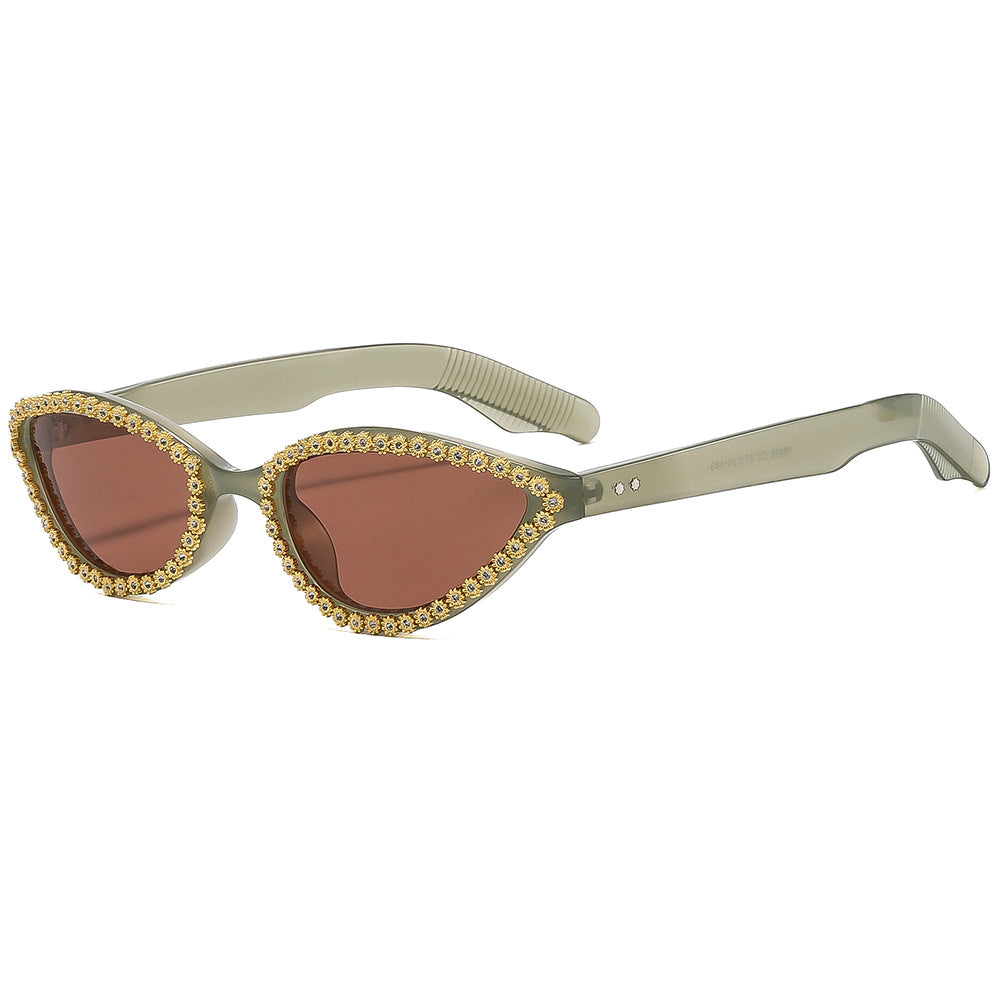 Dame Glamorøs Cat-Eye-solbrille med glitrende blomsterdetaljer Skanto