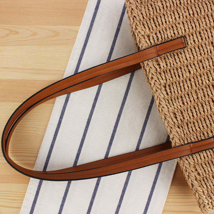 Natural Woven Handbag with Leather Handles Skanto