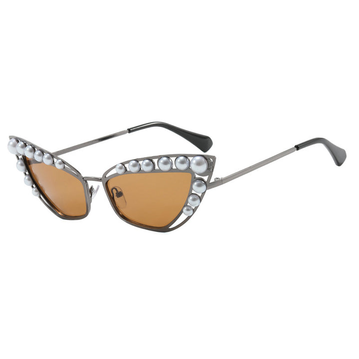 Women's Cat-Eye Sunglasses with Exclusive Pearl Embellished Frame Skanto