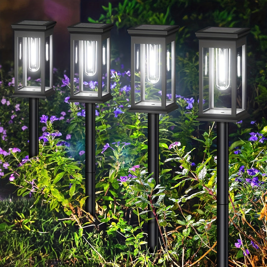 LED Hage Stake Lantern Med Frostet Akrylpanel Og Værbestandig Metallramme Skanto