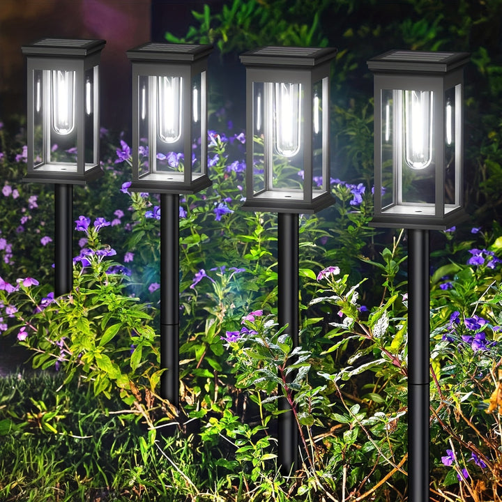 LED Hage Stake Lantern Med Frostet Akrylpanel Og Værbestandig Metallramme Skanto