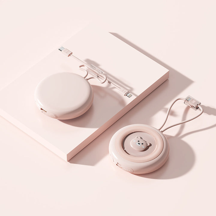 Kompakt Powerbank med integrert ladekabel og stilleggende design Skanto