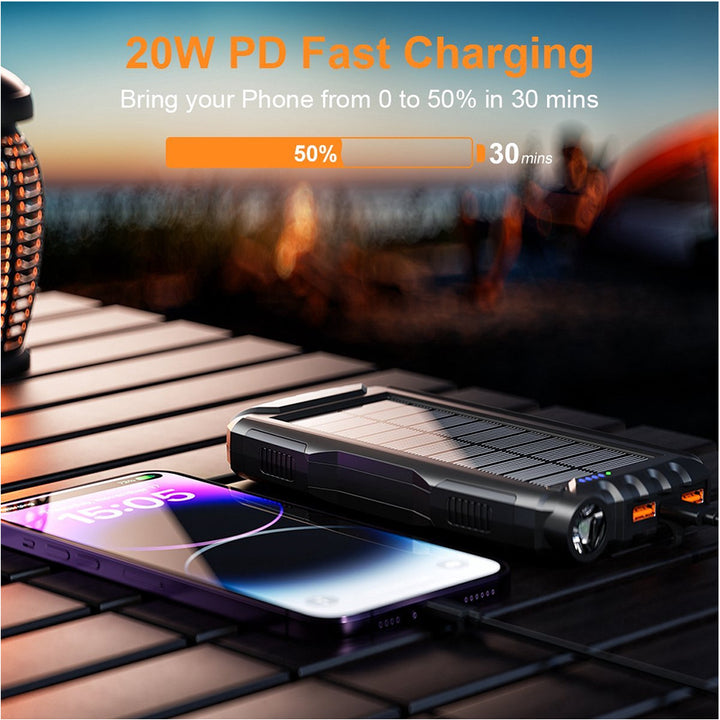 Robust solcellepowerbank med LED-lommelykt Skanto