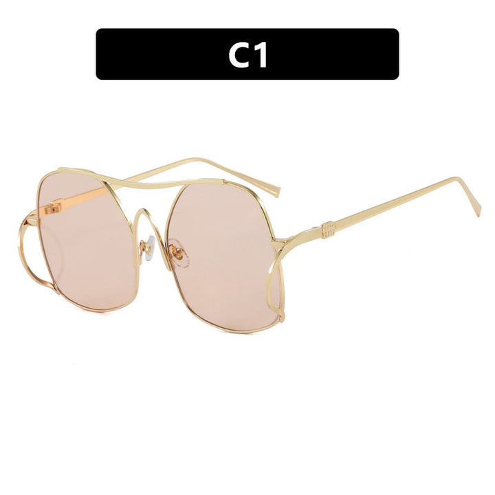 Women's geometric sunglasses with narrow metal frame and brown lenses Skanto