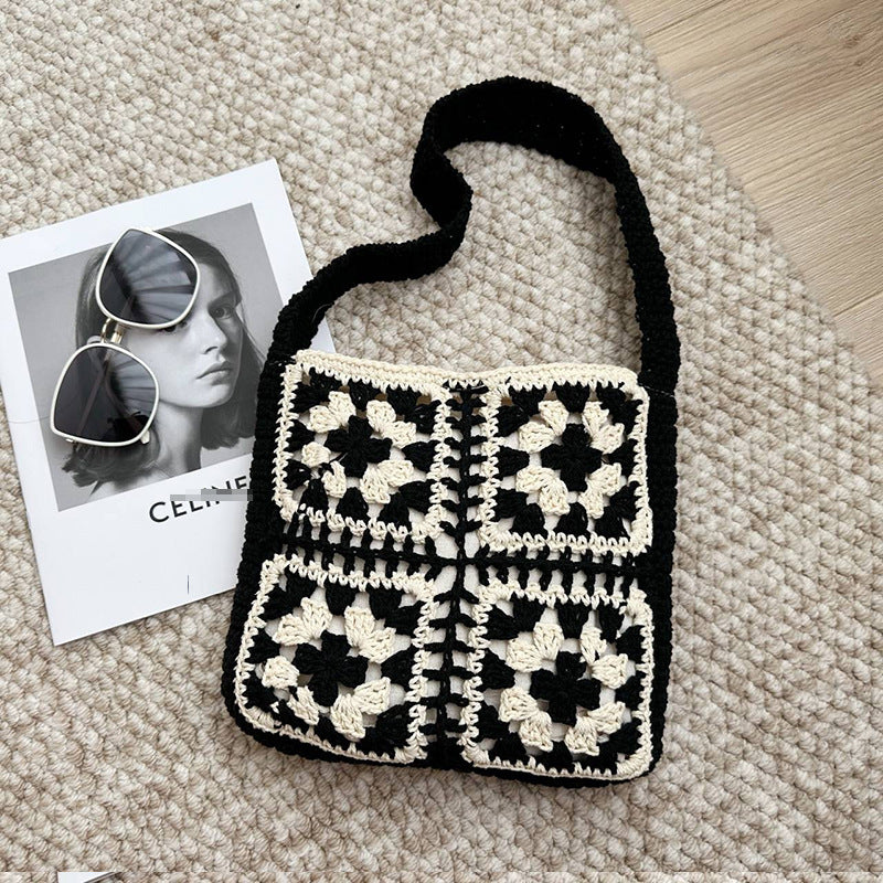 Crocheted crossover bag with folk-inspired design Skanto