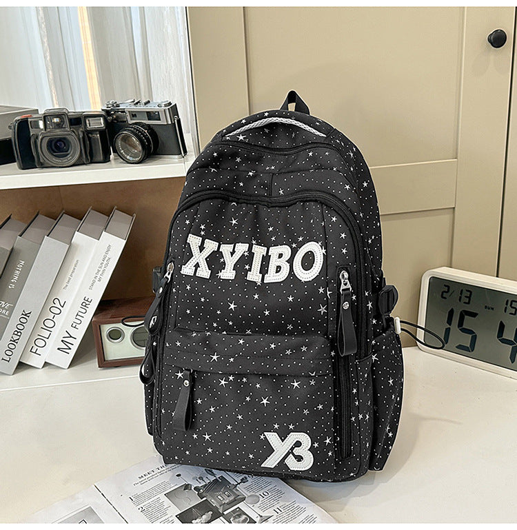 Multi-Pocket Stjerne-utsmykket Skole Rygsekk
