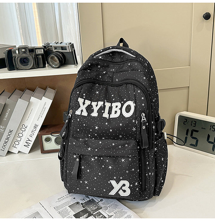 Multi-Pocket Stjerne-utsmykket Skole Rygsekk