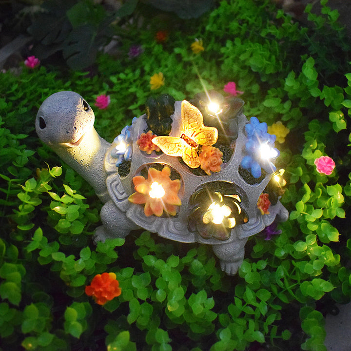 Solar Turtle Saueplanter Med LED Lys Teksturerte Harpiks Hage Statue Skanto