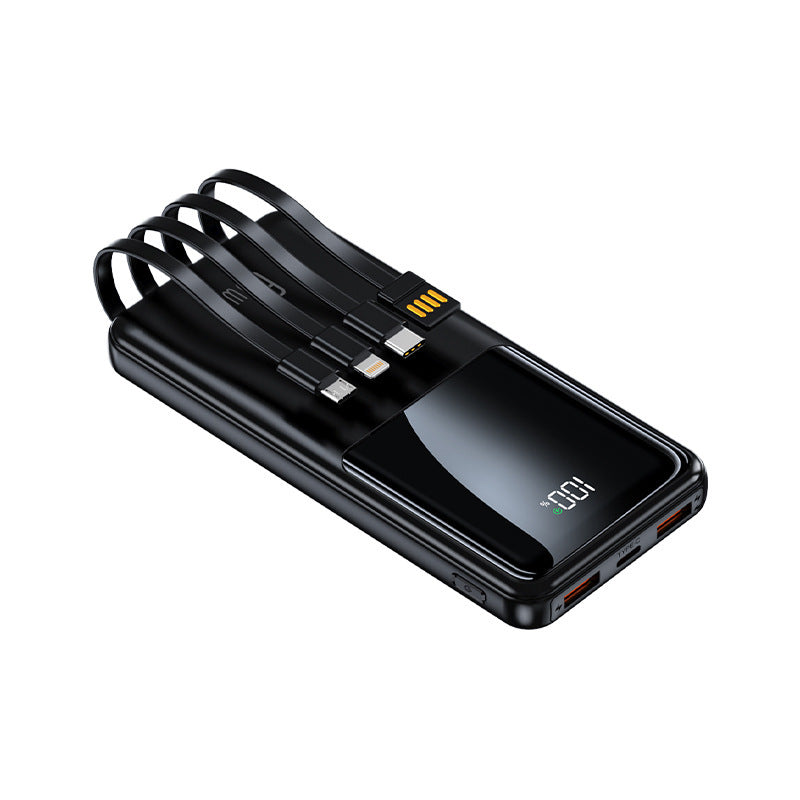 Bærbar powerbank med integrerte ladekabler og LED-batteristatusindikator Skanto