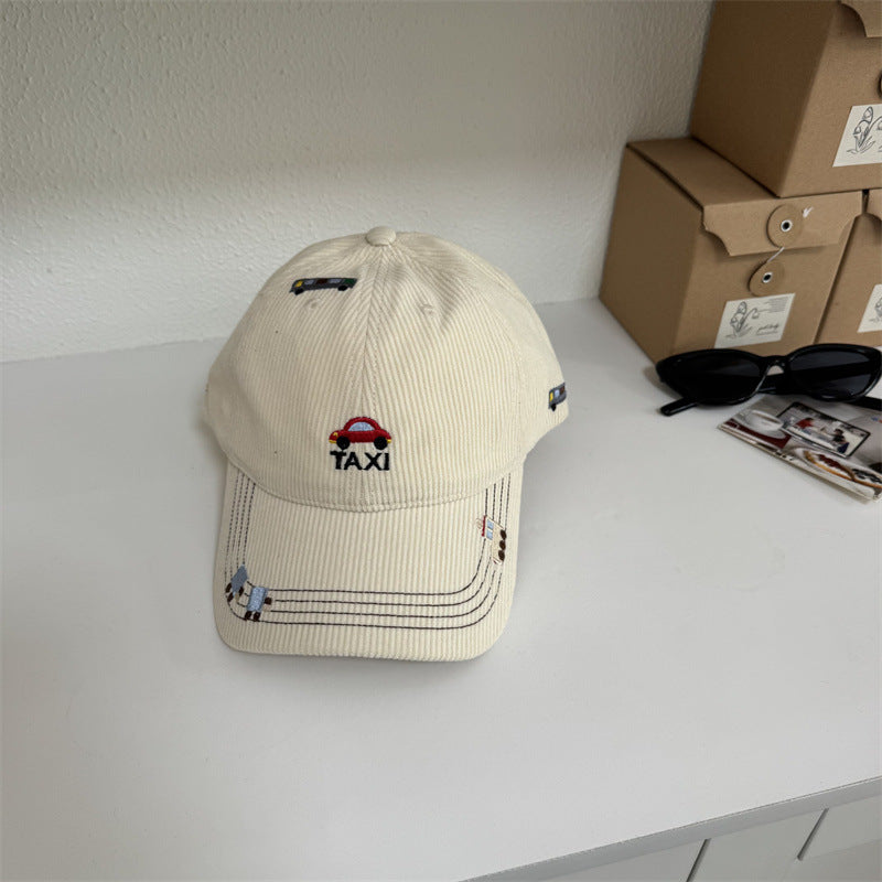 Men's Corduroy Taxi Brodert Caps med Skjerm Skanto