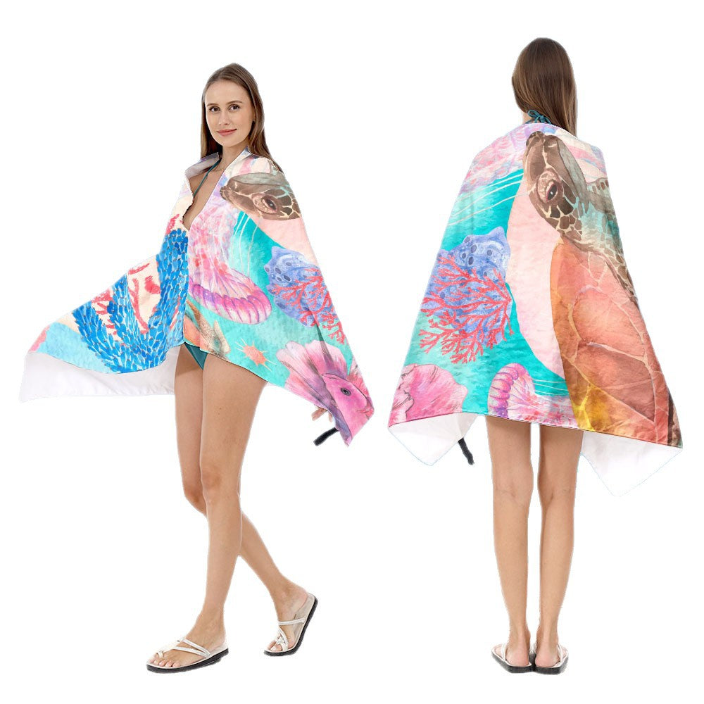 Hette-badeponcho med mandala-motiv Skanto