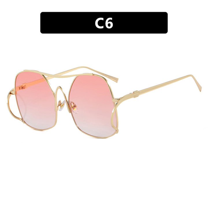 Women's geometric sunglasses with narrow metal frame and brown lenses Skanto