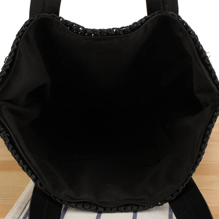Tote bag with modern stripe pattern made of woven natural material Skanto
